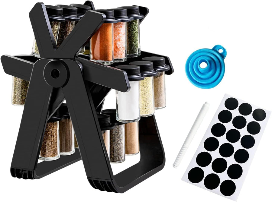 360° Rotating Spice Rack with 18 Glass Jars