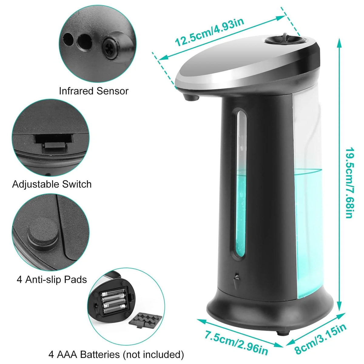 1Pc Automatic Soap Dispenser 400ML 16.9OZ Anti-Slip Sensor Refillable Hand Gel Desktop Dispenser 2 Drop Volume Adjustment
