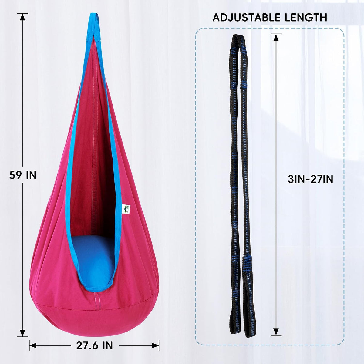 Kids Pod Swing Seat, Cotton Sensory Swing for Indoor and Outdoor