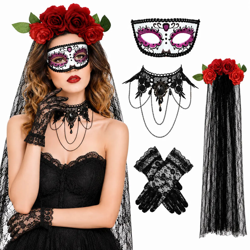 Catrina Dia De Muertos Costume Accessories Day of the Dead Costume for Women Mexican Tradition Halloween Costume Ideas for Dia De Los Muertos Celebrations Cosplay Halloween Party