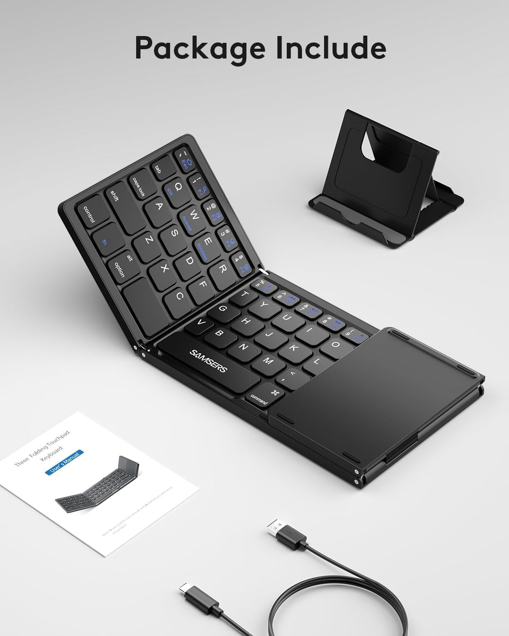 Foldable Bluetooth Keyboard with Touchpad, Ultra Slim Compact,Black