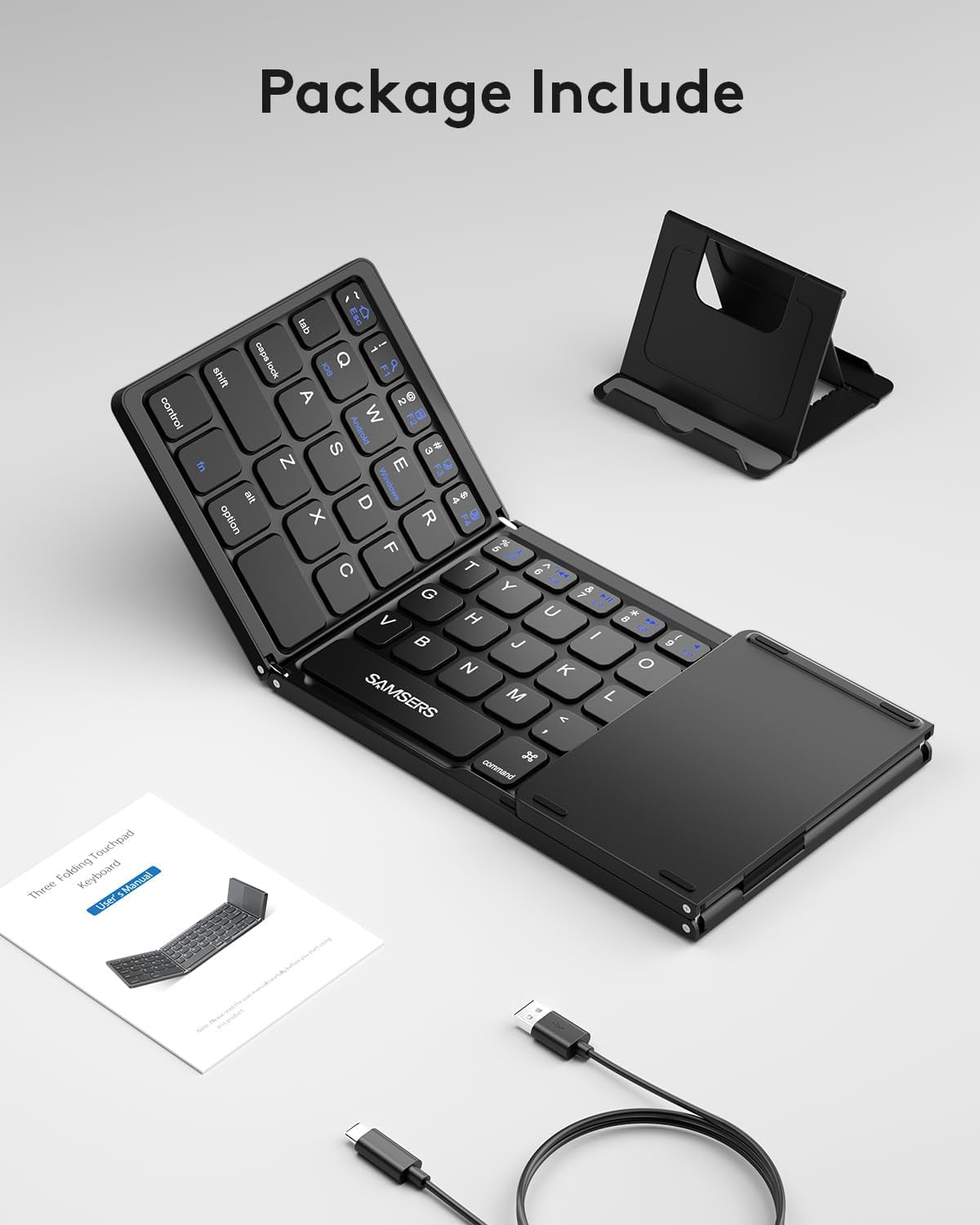 Foldable Bluetooth Keyboard with Touchpad, Ultra Slim Compact,Black