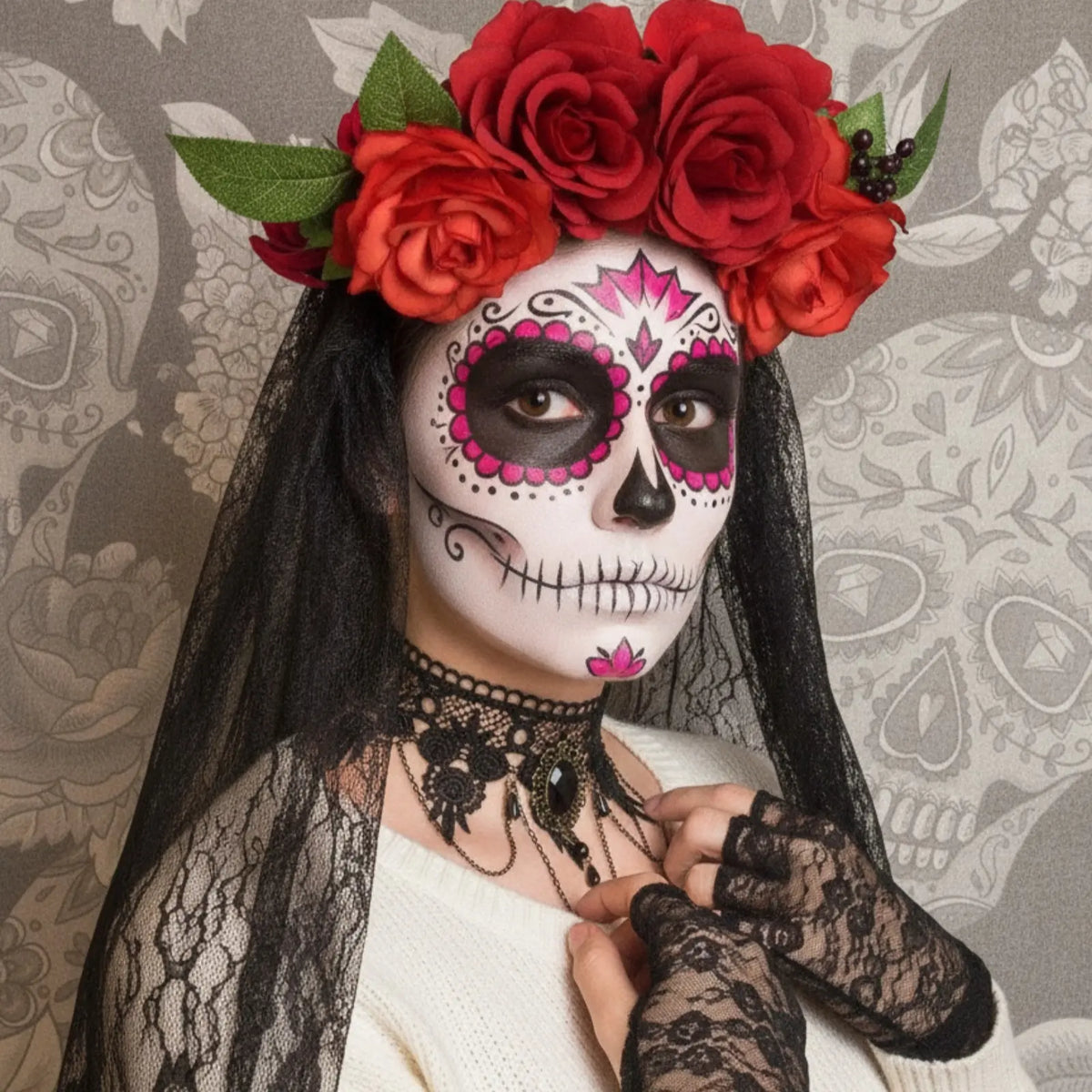 Catrina Dia De Muertos Costume Accessories Day of the Dead Costume for Women Mexican Tradition Halloween Costume Ideas for Dia De Los Muertos Celebrations Cosplay Halloween Party