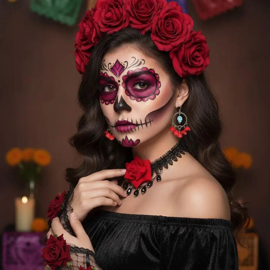 Catrina Dia De Muertos Costume Accessories Day of the Dead Costume for Women Mexican Tradition Halloween Costume Ideas for Dia De Los Muertos Celebrations Cosplay Halloween Party