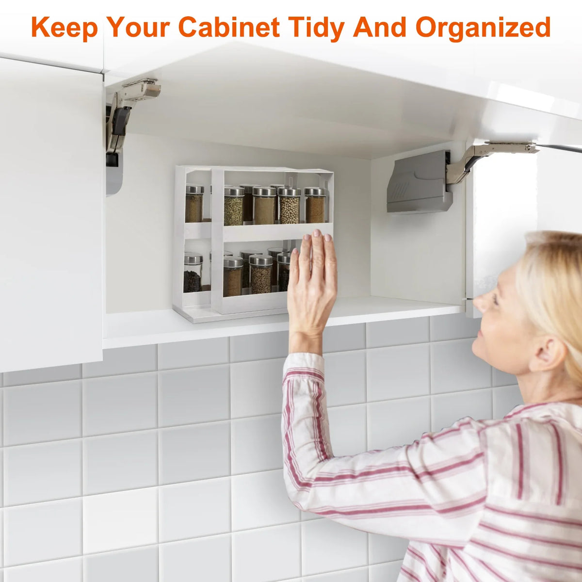1Pc Swivel Cabinet Organizer Revolving Kitchen Rack Spice Organizer for Cabinet Condiment Holder Shelf