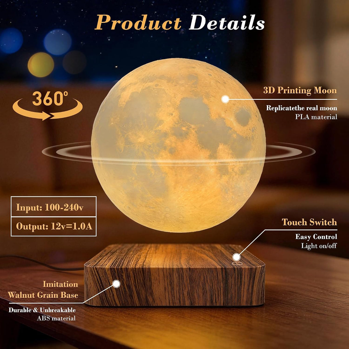 Levitating Moon Lamp, Magnetic Floating Moon Night Light with 16 Color Modes and Remote Control, Home Office Desk Decor, Birthday Holiday Gifts for Women Men Boys Girls