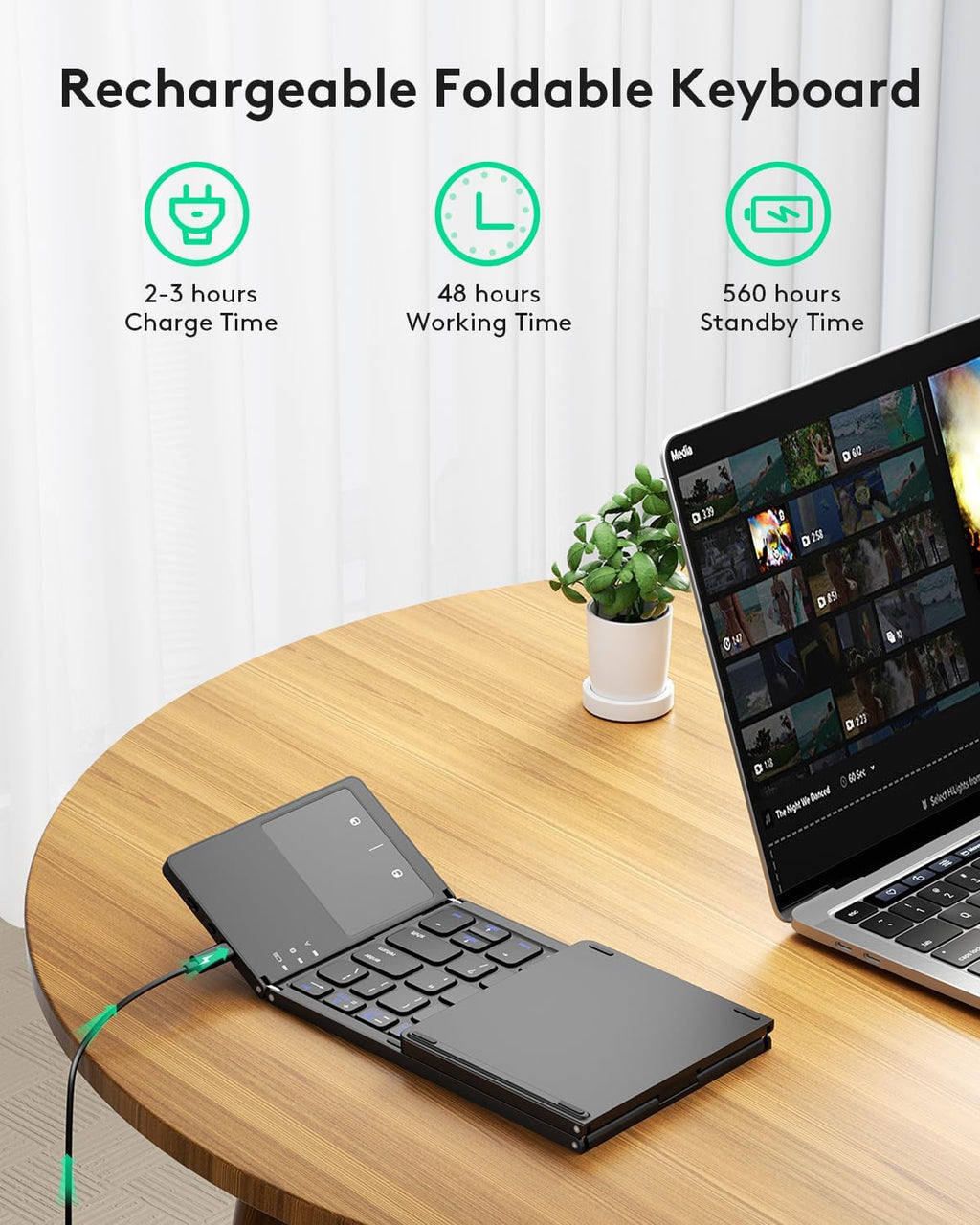 Foldable Bluetooth Keyboard with Touchpad, Ultra Slim Compact,Black