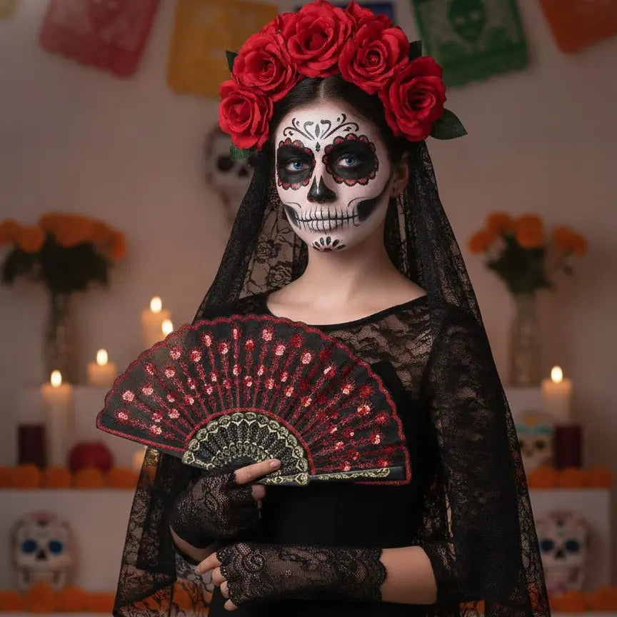 Catrina Dia De Muertos Costume Accessories Day of the Dead Costume for Women Mexican Tradition Halloween Costume Ideas for Dia De Los Muertos Celebrations Cosplay Halloween Party
