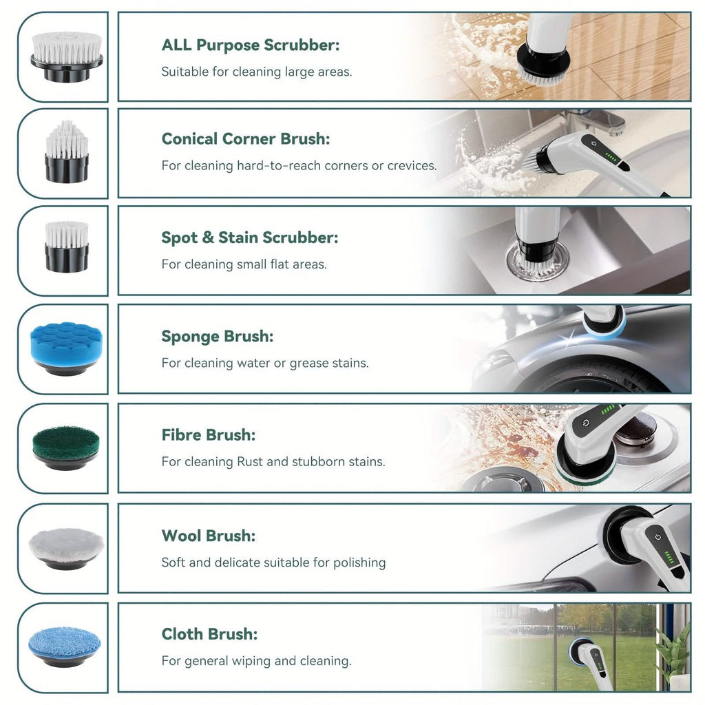 Cordless Electric Spin Scrubber with 8 Brush Heads