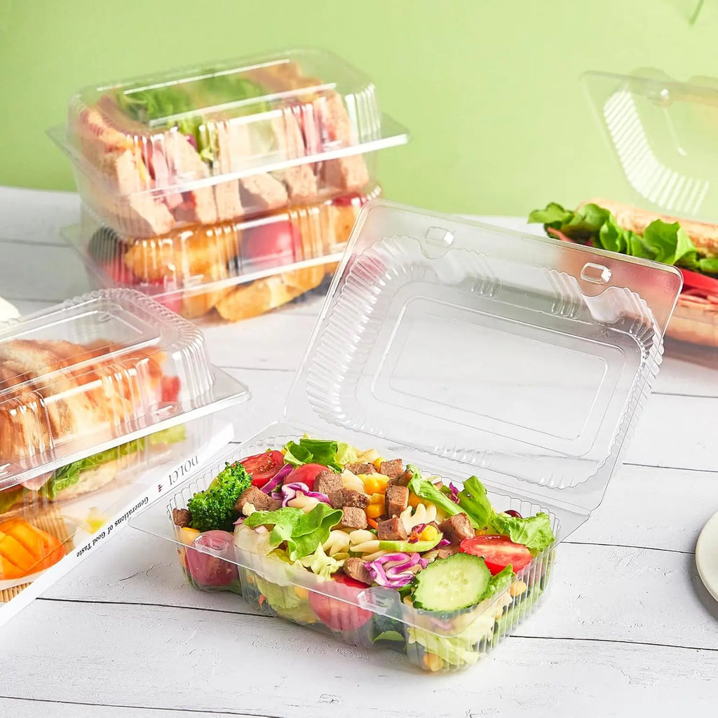 40 Pack Clear Hinged Plastic Containers, Sturdy to Go Clamshell Food Containers with Lids, Disposable Take Out Boxes for Desserts Cake Slices Sandwich Salad Cookies (7.2 × 4.7 ×3 Inch)