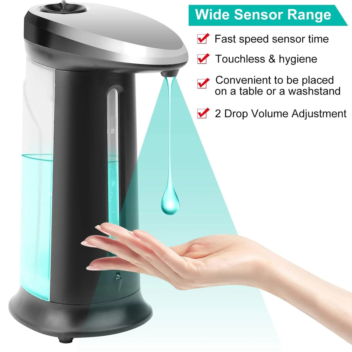 1Pc Automatic Soap Dispenser 400ML 16.9OZ Anti-Slip Sensor Refillable Hand Gel Desktop Dispenser 2 Drop Volume Adjustment