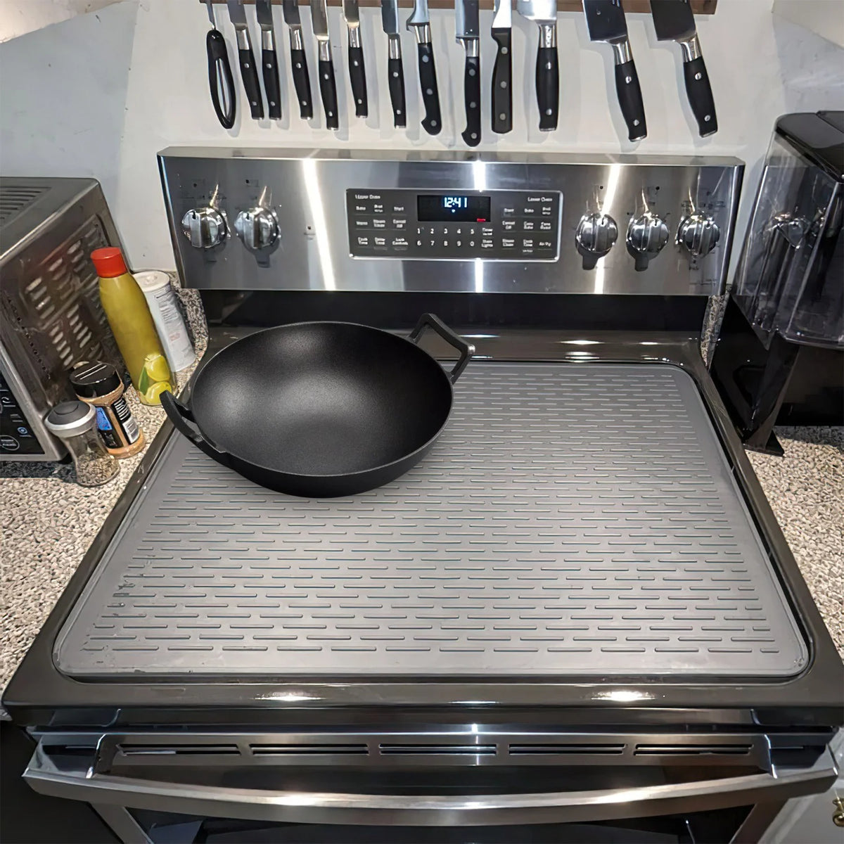 1Pc 27.95X19.69In Electric Stove Cover Silicone Stove Mat Glass Stove Top Protector 464 Fahrenheit Heat Resistant Dishwasher Safe Waterproof