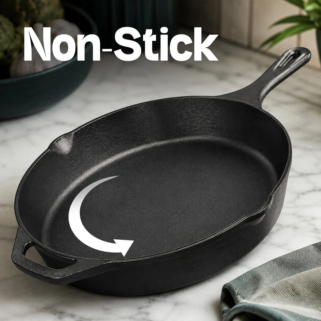 12-In Pre-Seasoned Cast Iron Frying Pan - Heavy-Duty Cookware, Multipurpose Indoor Kitchen Skillet Works Best with Oil