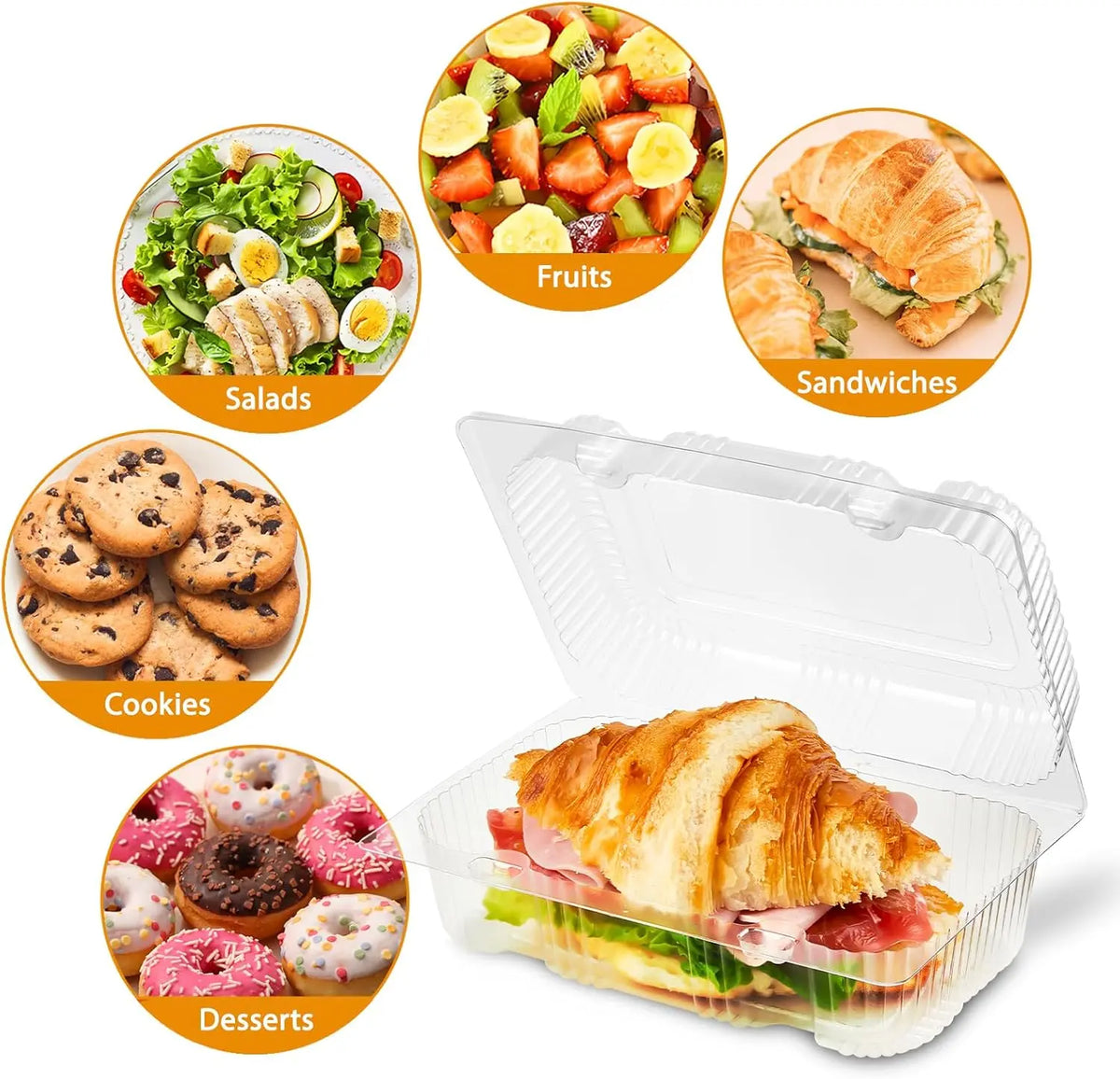 40 Pack Clear Hinged Plastic Containers, Sturdy to Go Clamshell Food Containers with Lids, Disposable Take Out Boxes for Desserts Cake Slices Sandwich Salad Cookies (7.2 × 4.7 ×3 Inch)