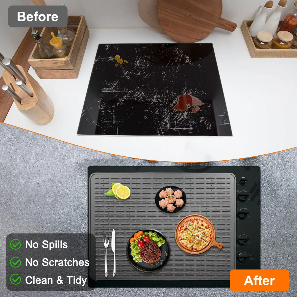 1Pc 27.95X19.69In Electric Stove Cover Silicone Stove Mat Glass Stove Top Protector 464 Fahrenheit Heat Resistant Dishwasher Safe Waterproof