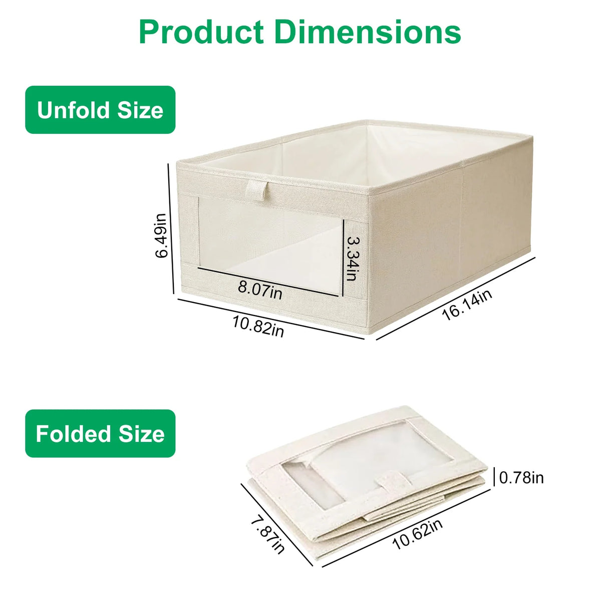 4Pcs Foldable Linen Clothing Storage Bin with Visible Clear Window Convenient Handle Multipurpose Collapsible Storage Basket Closet Fabric Container for Shelves Bedroom