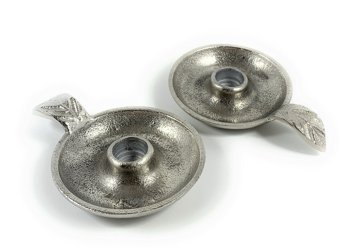 Silver Leaf Taper Candle Holders - Set of 2