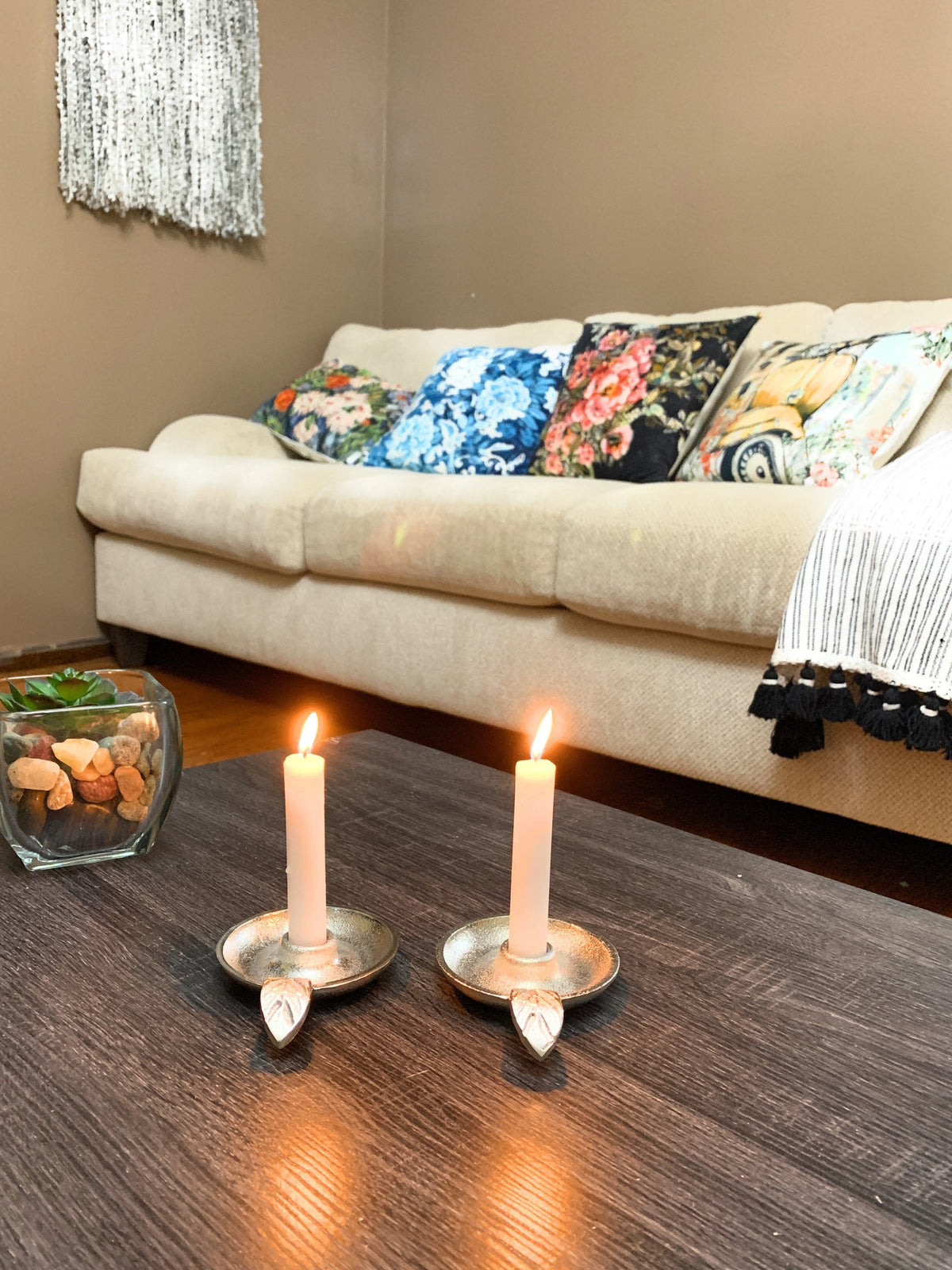 Silver Leaf Taper Candle Holders - Set of 2