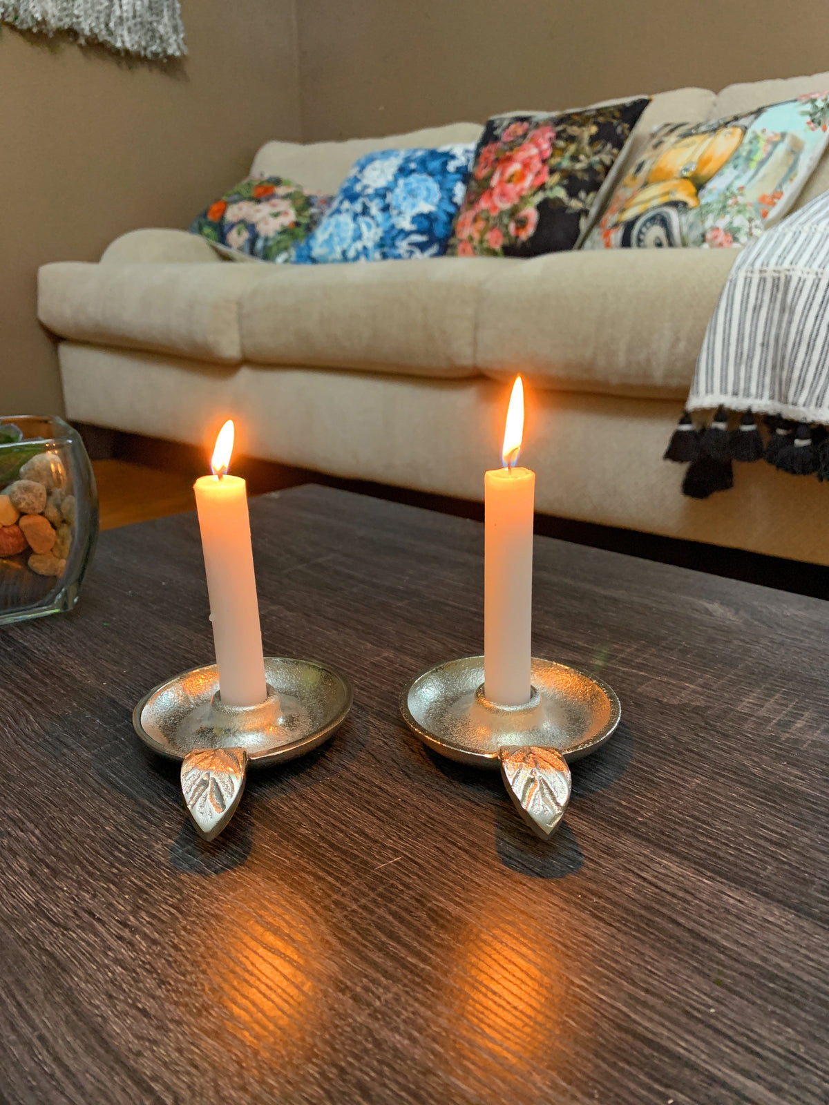 Silver Leaf Taper Candle Holders - Set of 2