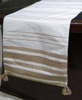 Woven Cotton Table Runner - Off-White & Beige, 16 × 90 in