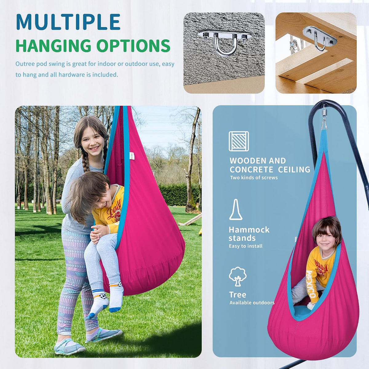 Kids Pod Swing Seat, Cotton Sensory Swing for Indoor and Outdoor