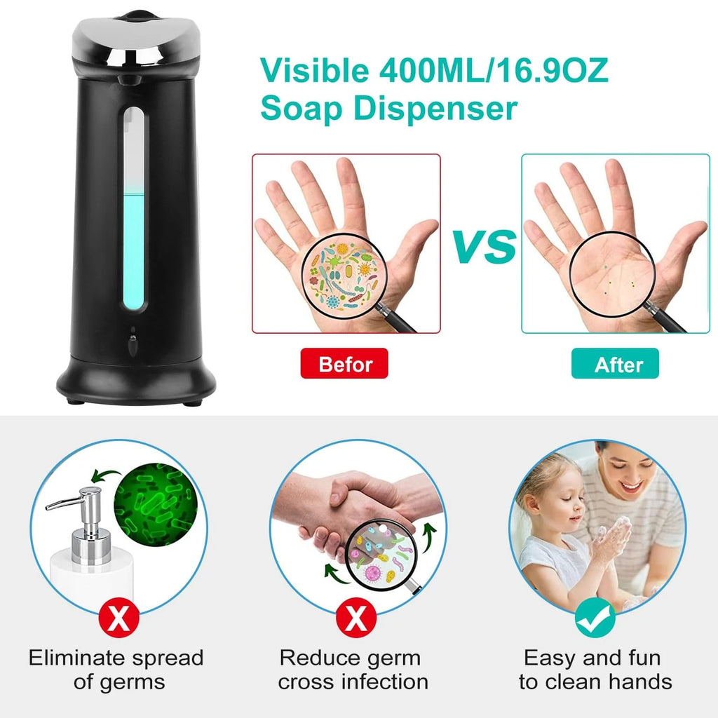 1Pc Automatic Soap Dispenser 400ML 16.9OZ Anti-Slip Sensor Refillable Hand Gel Desktop Dispenser 2 Drop Volume Adjustment