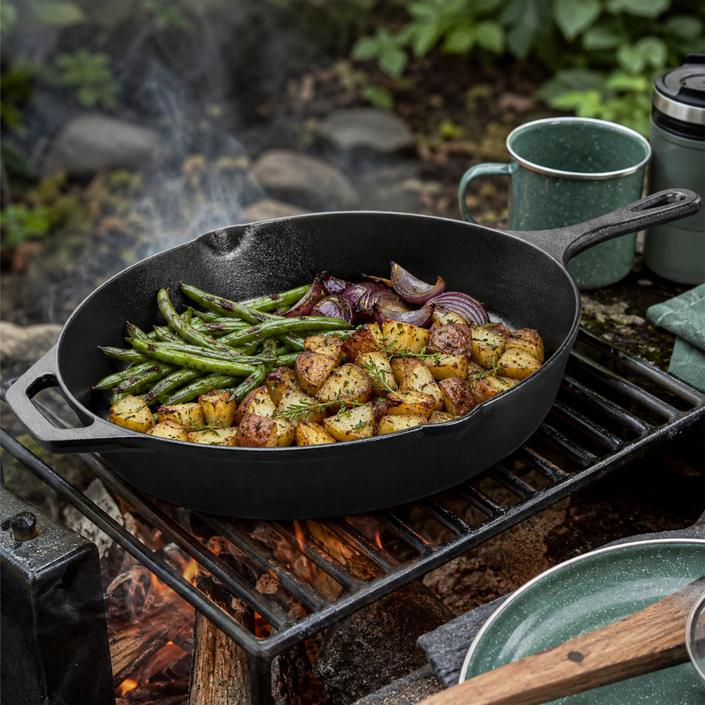 12-In Pre-Seasoned Cast Iron Frying Pan - Heavy-Duty Cookware, Multipurpose Indoor Kitchen Skillet Works Best with Oil
