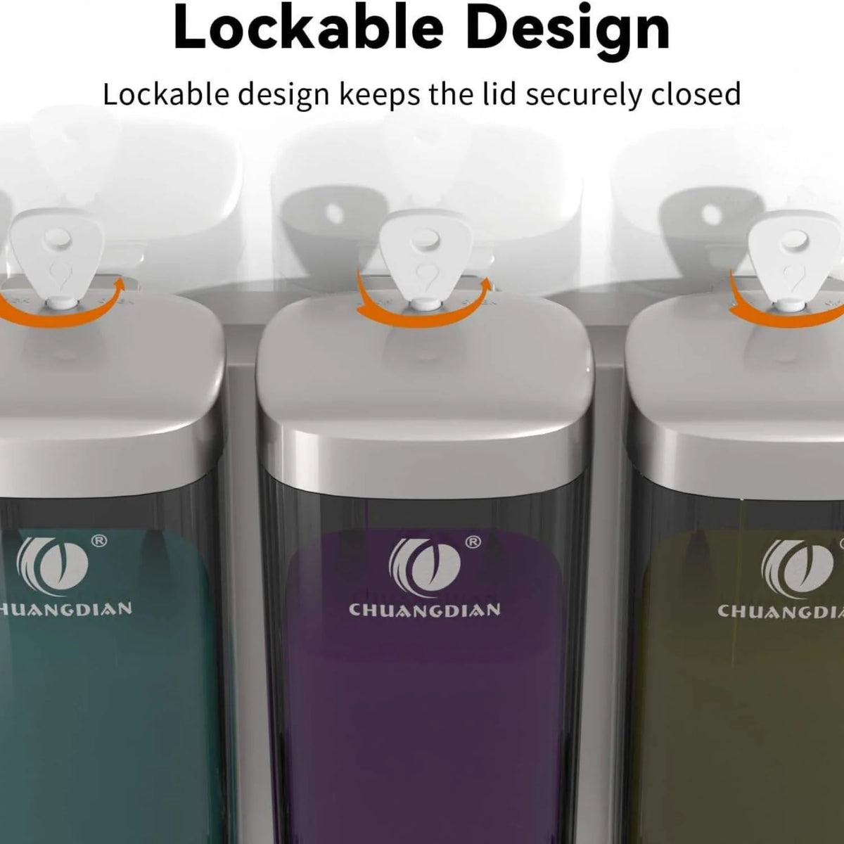 3 Chamber Wall Mount Shower Soap Dispenser, No-Drill Shampoo & Conditioner Dispenser with Lockable Lid