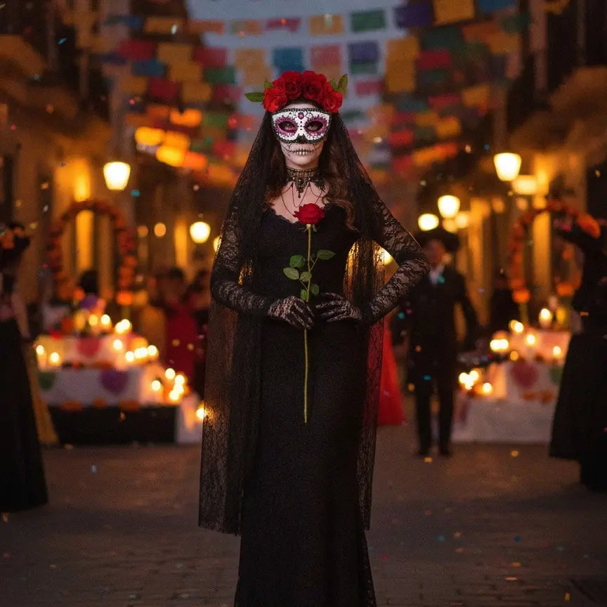 Catrina Dia De Muertos Costume Accessories Day of the Dead Costume for Women Mexican Tradition Halloween Costume Ideas for Dia De Los Muertos Celebrations Cosplay Halloween Party