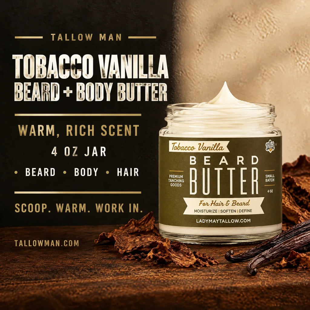 Men's Beard & Body Butter Gift Set | 3 Scents, Bay Rum & Tobacco Vanilla (Tallow Man)