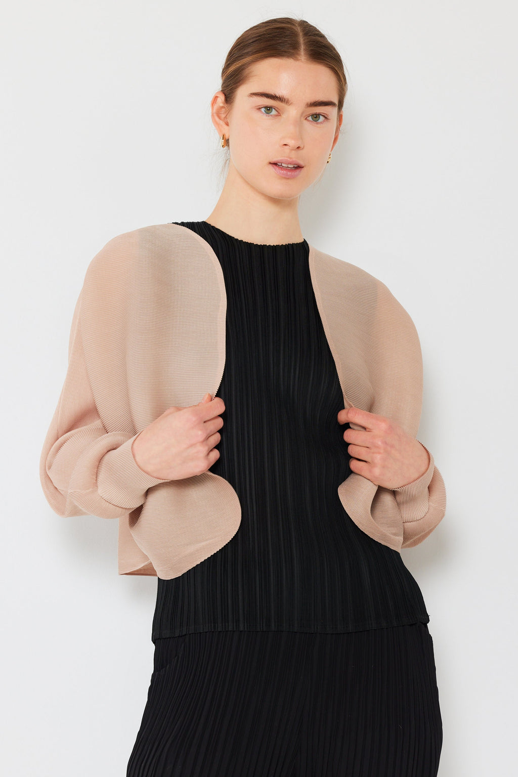 Pleated puff sleeve bolero jacket - J04SR_Beige