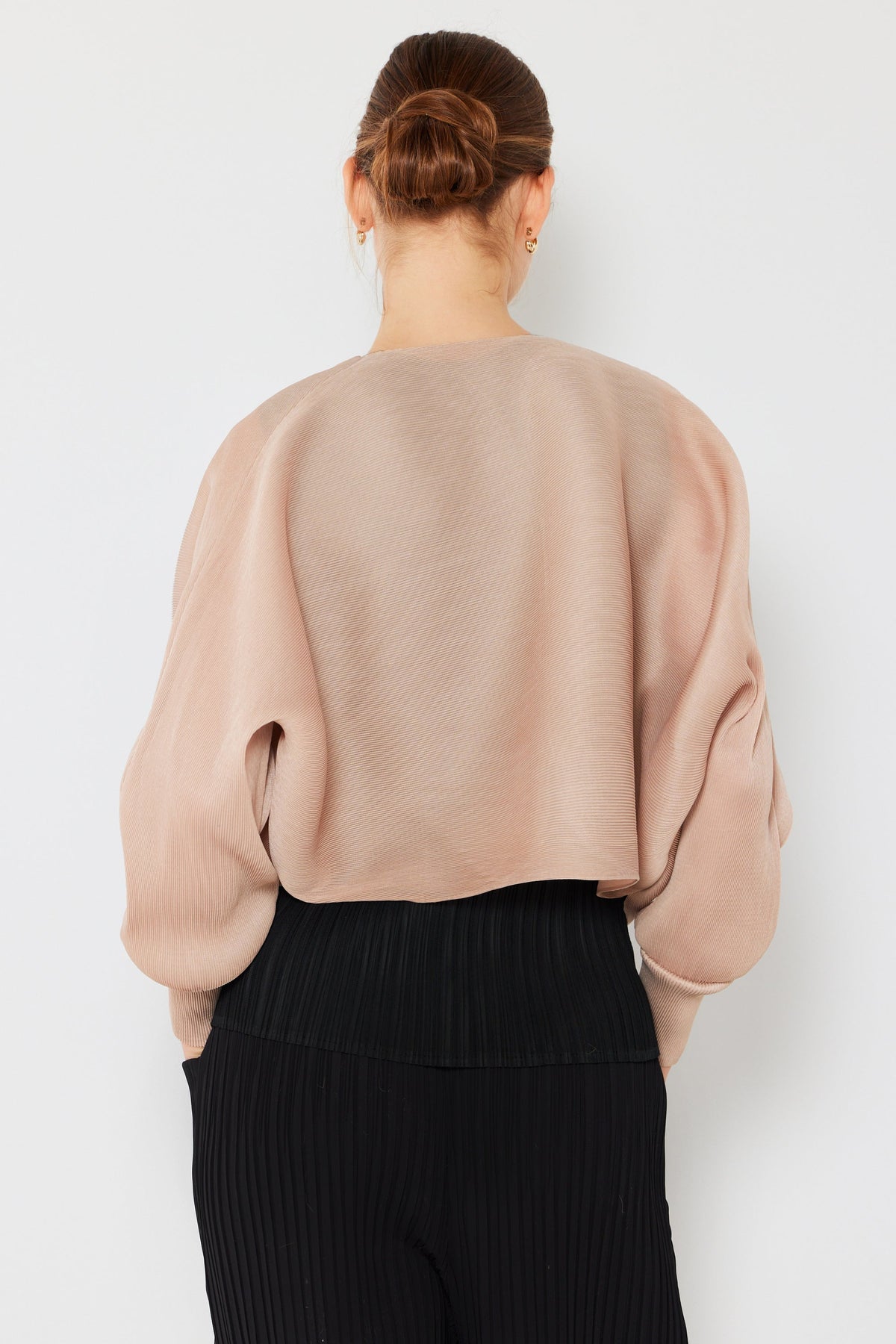 Pleated puff sleeve bolero jacket - J04SR_Beige