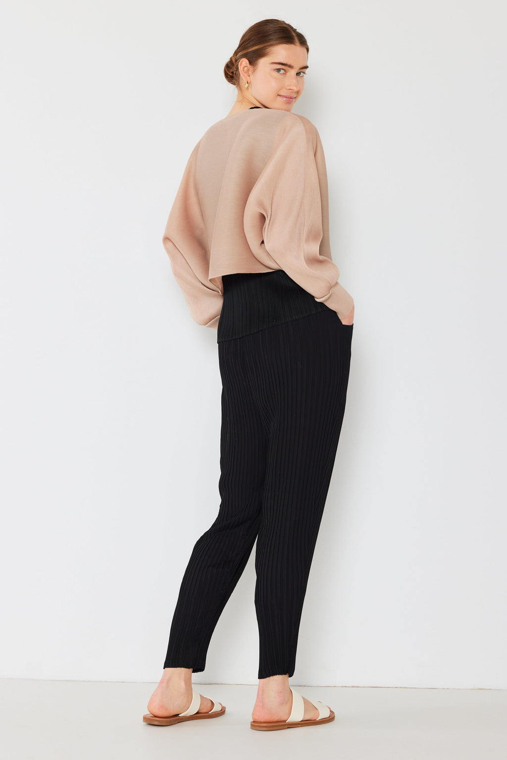 Pleated puff sleeve bolero jacket - J04SR_Beige