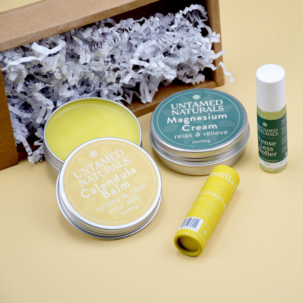 Self-Care Gift Set for Women | Magnesium Cream, Calendula Balm, Lip Balm & Aromatherapy Roller