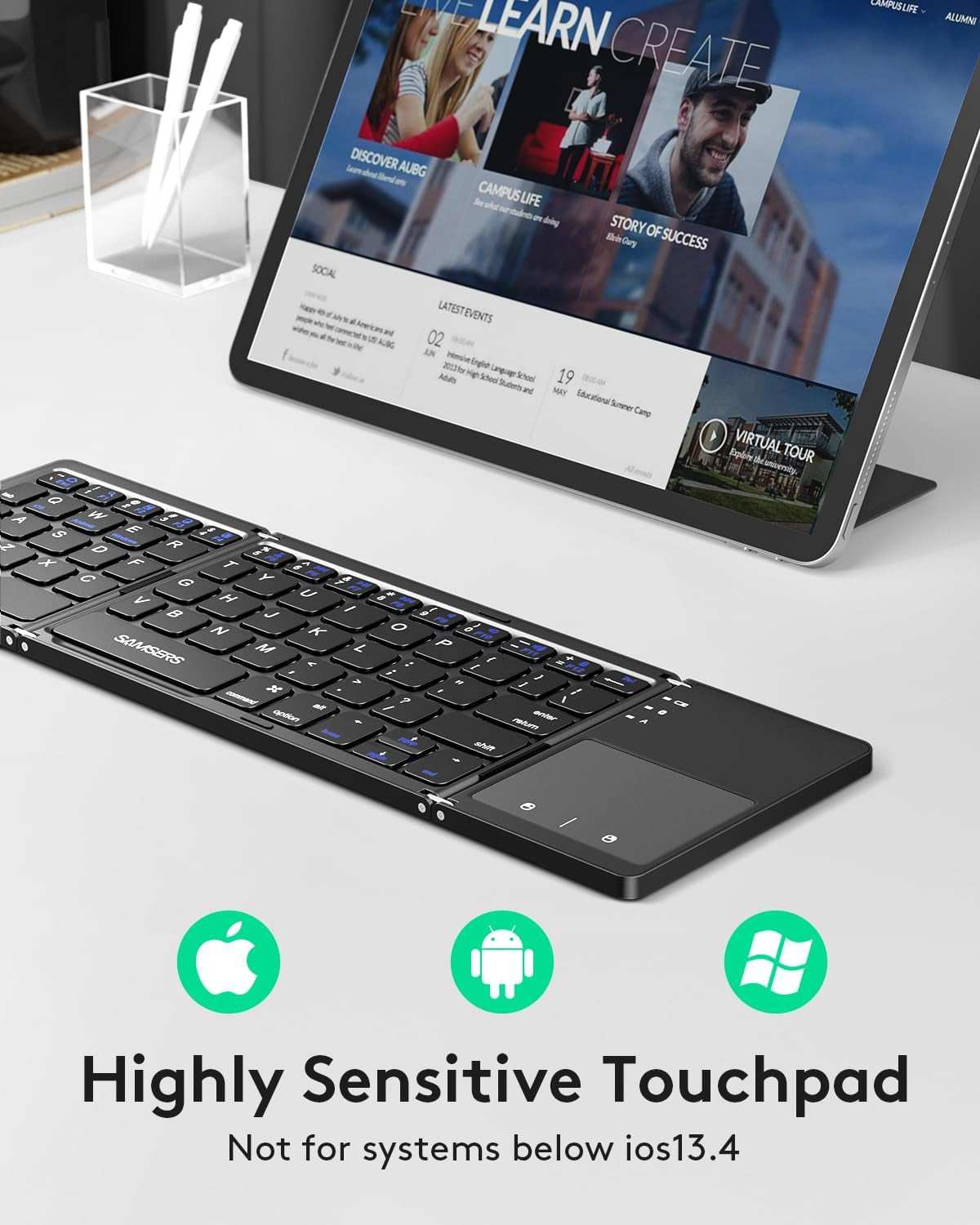 Foldable Bluetooth Keyboard with Touchpad, Ultra Slim Compact,Black