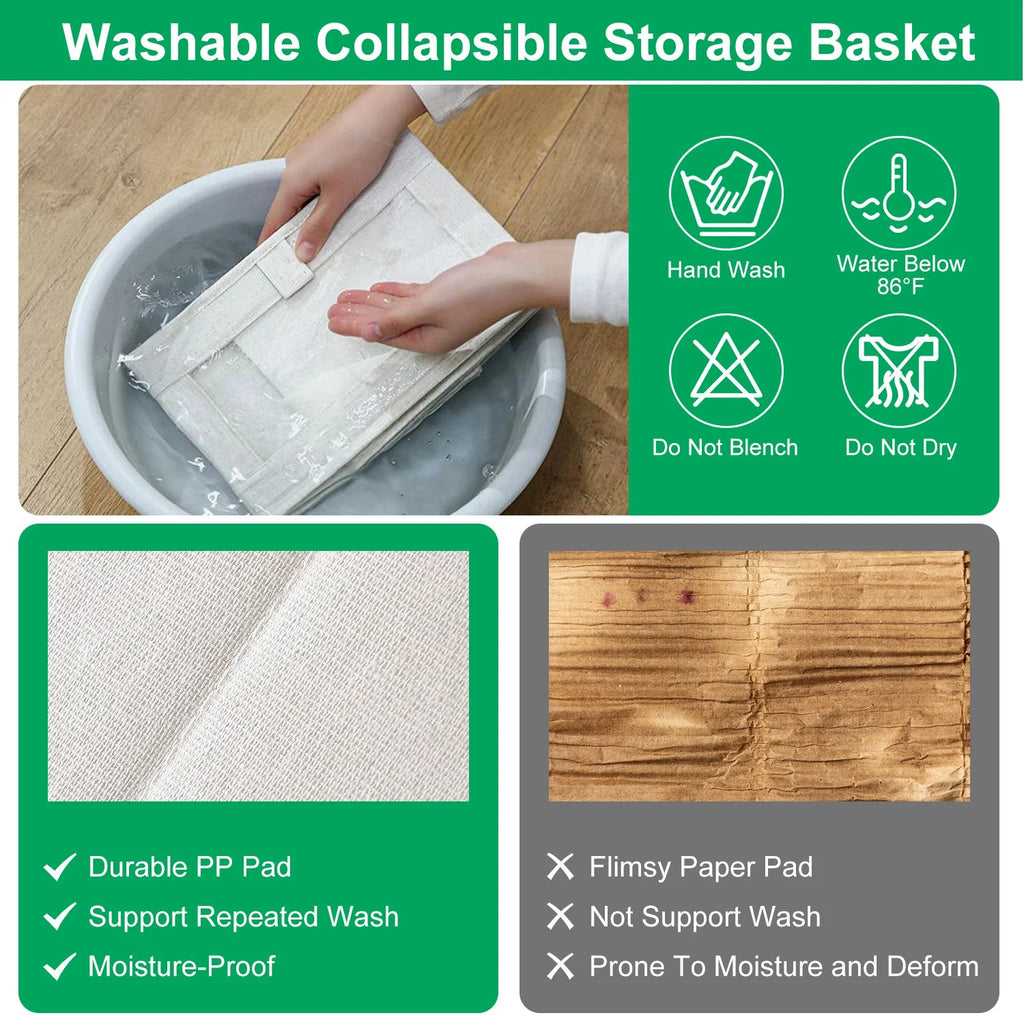 4Pcs Foldable Linen Clothing Storage Bin with Visible Clear Window Convenient Handle Multipurpose Collapsible Storage Basket Closet Fabric Container for Shelves Bedroom