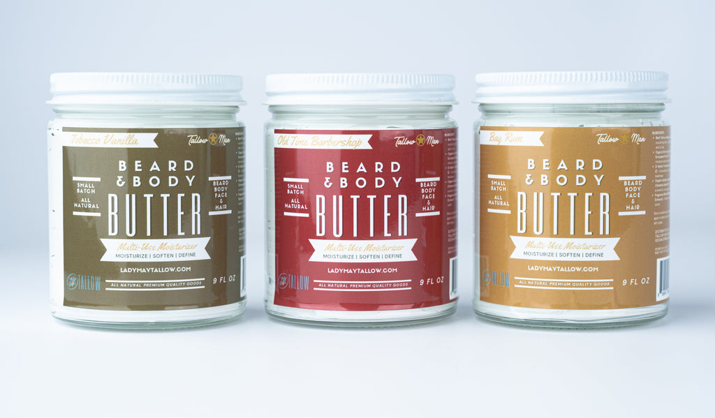 Men's Beard & Body Butter Gift Set | 3 Scents, Bay Rum & Tobacco Vanilla (Tallow Man)