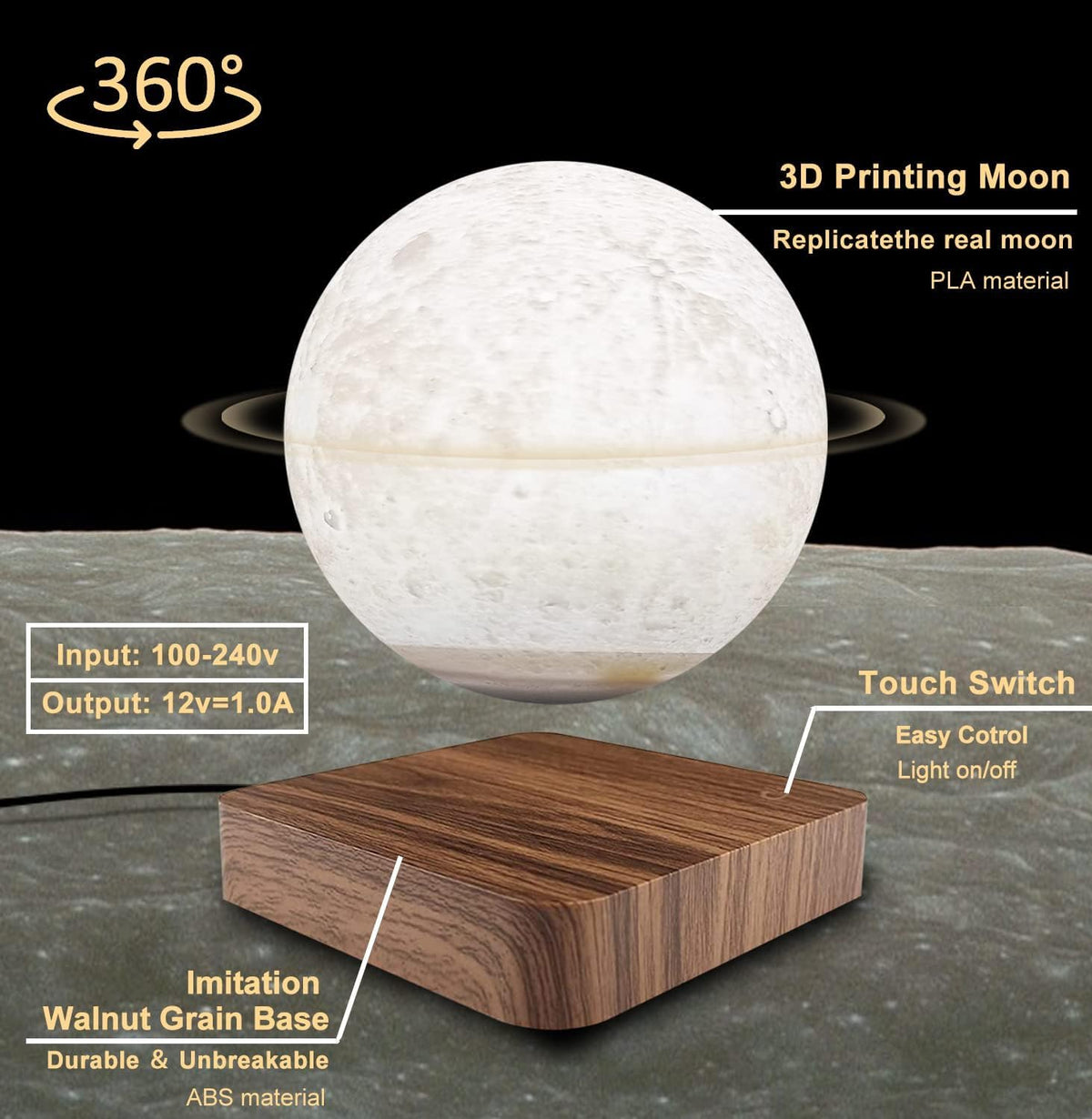 Levitating Moon Lamp, Magnetic Floating Moon Night Light with 16 Color Modes and Remote Control, Home Office Desk Decor, Birthday Holiday Gifts for Women Men Boys Girls