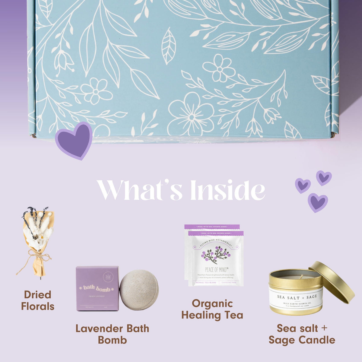 Lavender Spa Gift Box | Candle, Bath Bomb, Herbal Tea & Dried Florals