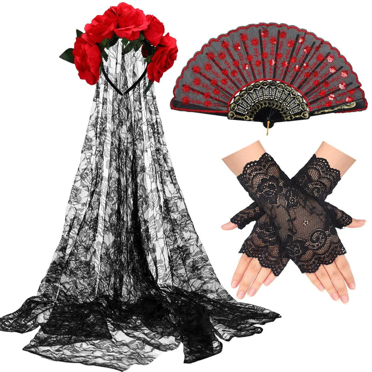 Catrina Dia De Muertos Costume Accessories Day of the Dead Costume for Women Mexican Tradition Halloween Costume Ideas for Dia De Los Muertos Celebrations Cosplay Halloween Party