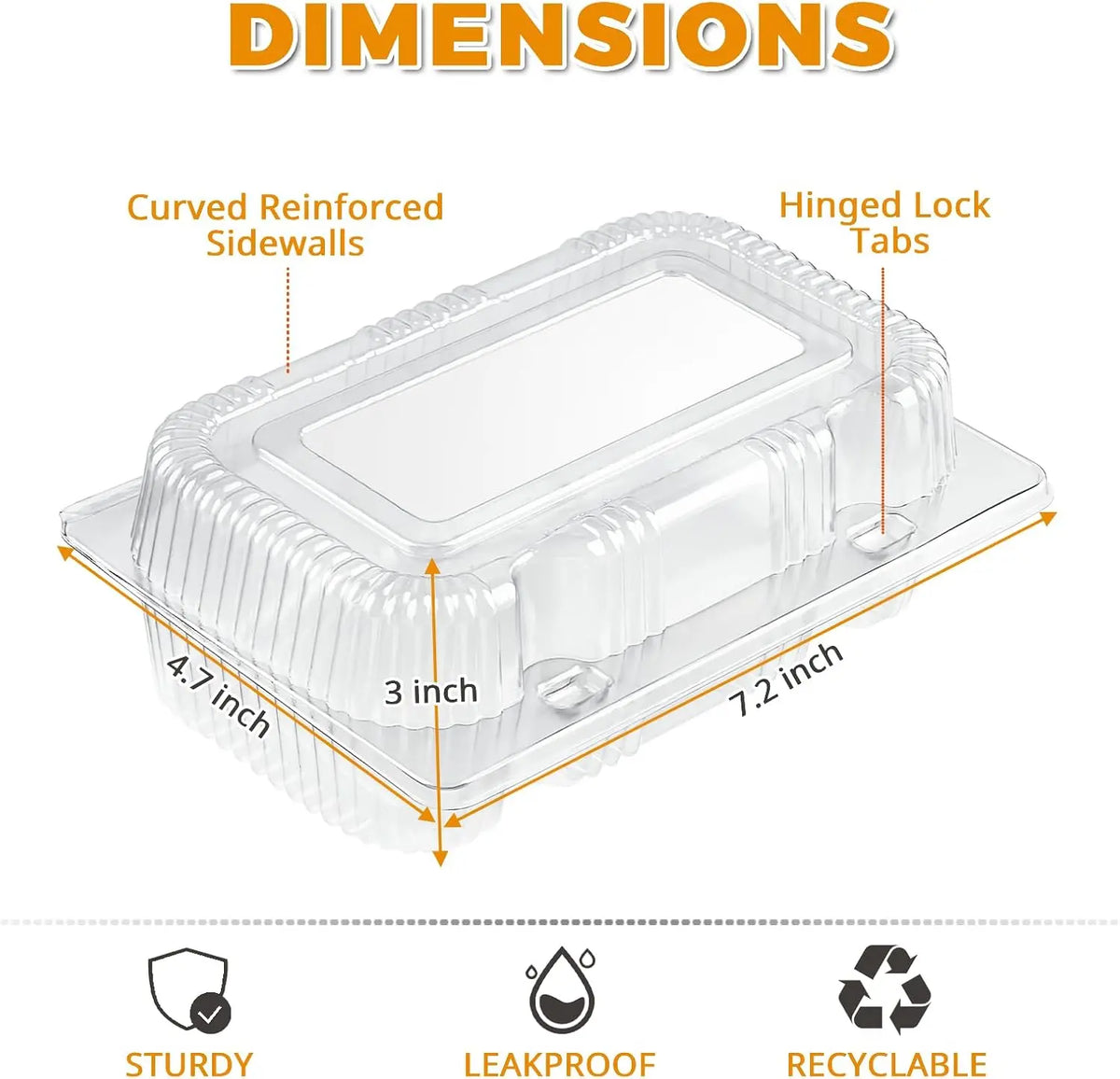 40 Pack Clear Hinged Plastic Containers, Sturdy to Go Clamshell Food Containers with Lids, Disposable Take Out Boxes for Desserts Cake Slices Sandwich Salad Cookies (7.2 × 4.7 ×3 Inch)