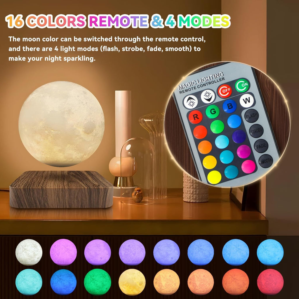 Levitating Moon Lamp, Magnetic Floating Moon Night Light with 16 Color Modes and Remote Control, Home Office Desk Decor, Birthday Holiday Gifts for Women Men Boys Girls
