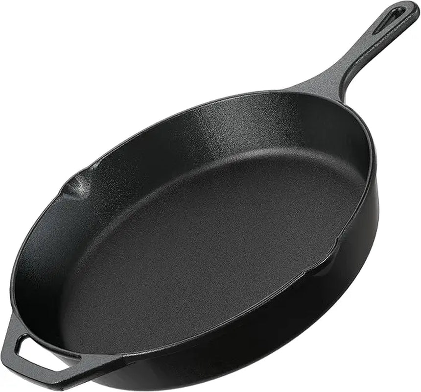 12-In Pre-Seasoned Cast Iron Frying Pan - Heavy-Duty Cookware, Multipurpose Indoor Kitchen Skillet Works Best with Oil