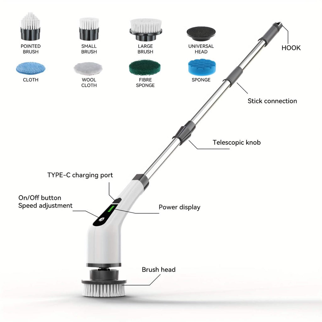 Cordless Electric Spin Scrubber with 8 Brush Heads