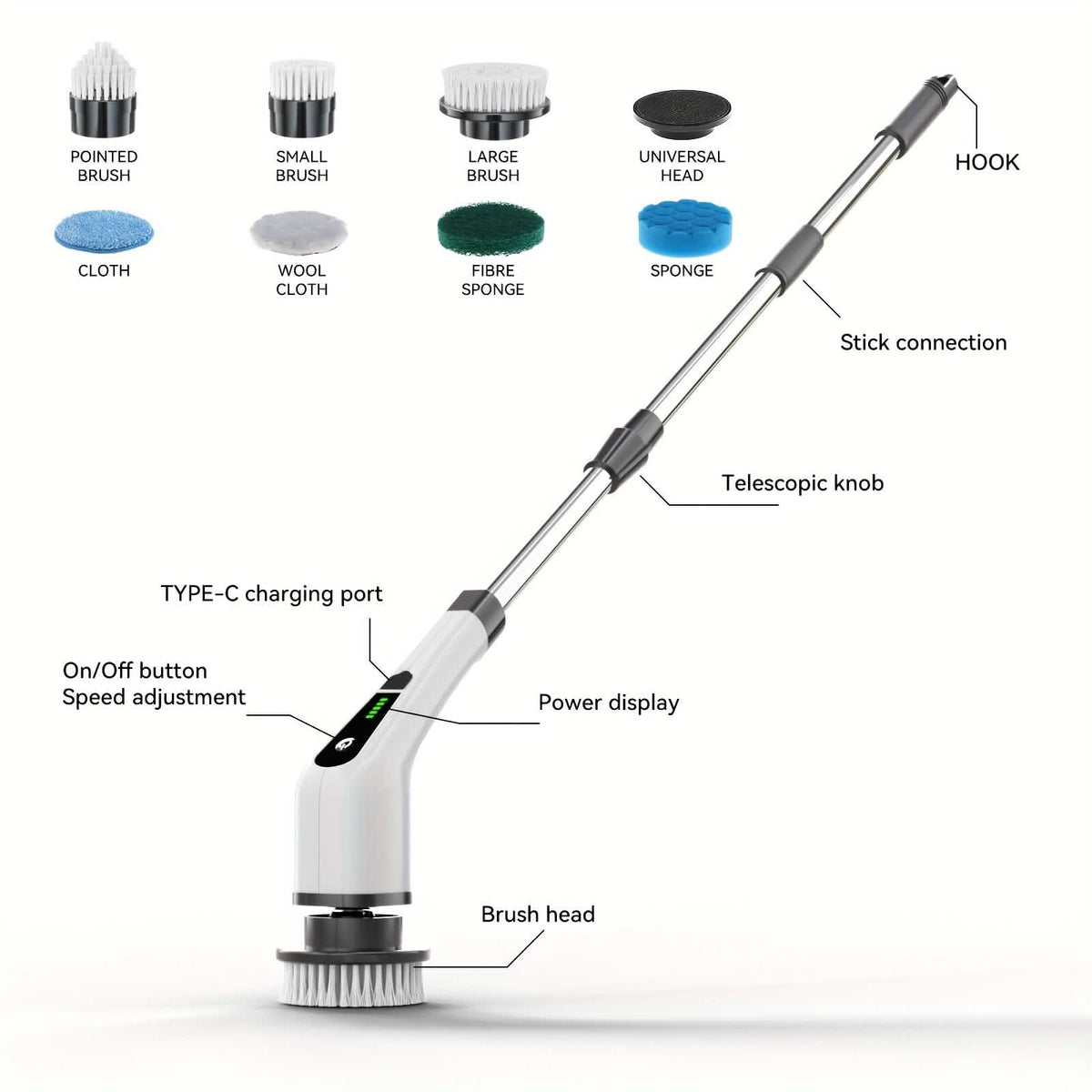 Cordless Electric Spin Scrubber with 8 Brush Heads